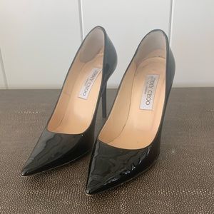 (Jimmy Choo) Romy100 Black Leather Heels